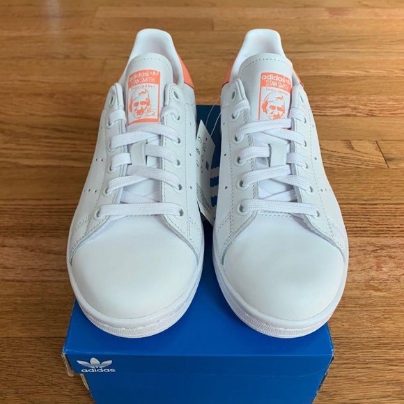 Adidas Stan Smith White / Coral Womens Shoes - Picture 5 of 6